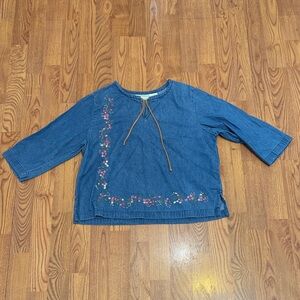 Floral Embroidered Denim Top